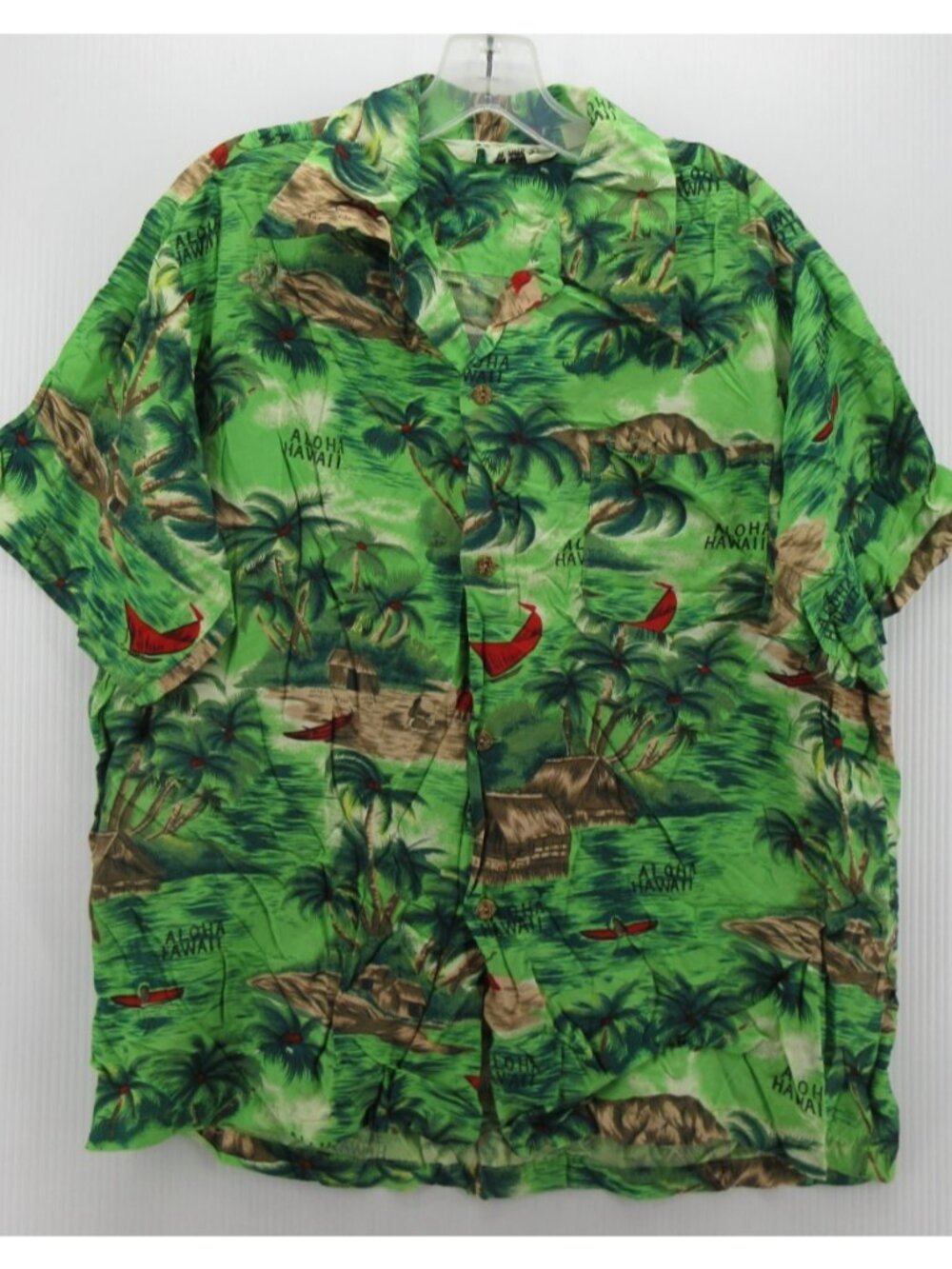 VINTAGE Hawaiian Shirt Large Island Fashions Rayon Scenic AOP 60s 70s